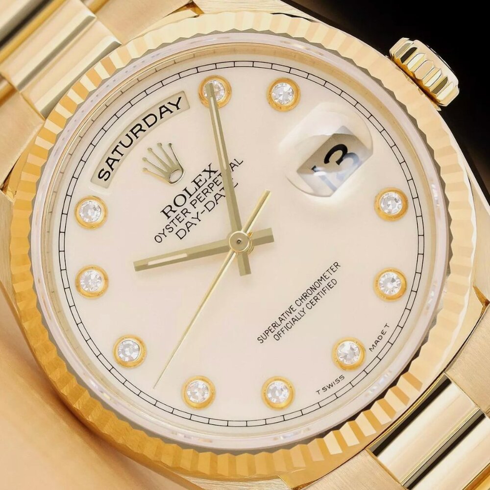 Sale! Rolex Men's Day Date President 18k Cream Dial Watch BOX TAG